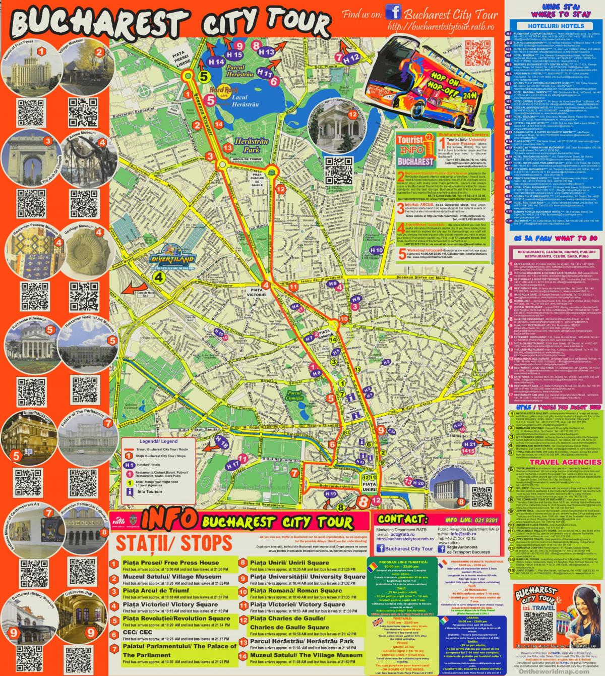 Mapa de los recorridos en autobús Hop On Hop Off de Bucarest