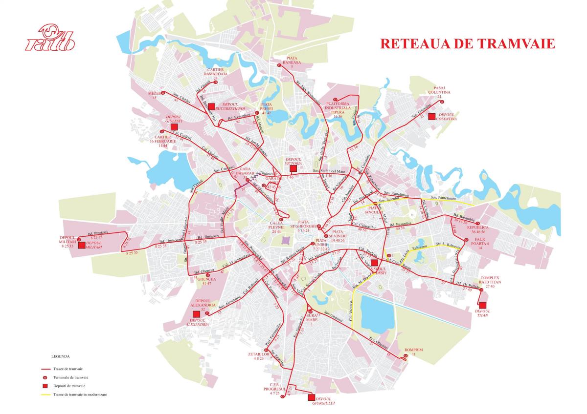 Mapa de las estaciones de tranvía de Bucarest